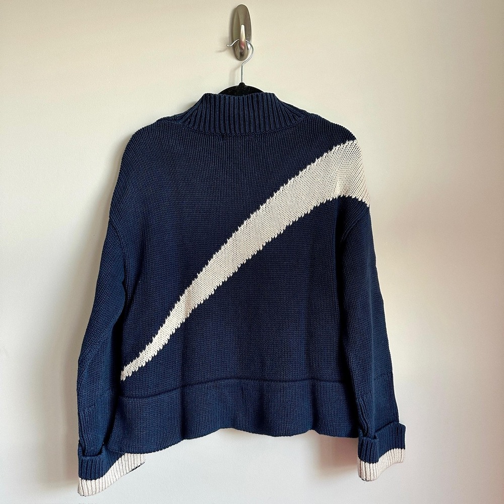 Victor Alfaro Collective Sweater Womens Small Navy Mock Neck Diagonal Stripe - Picture 9 of 10